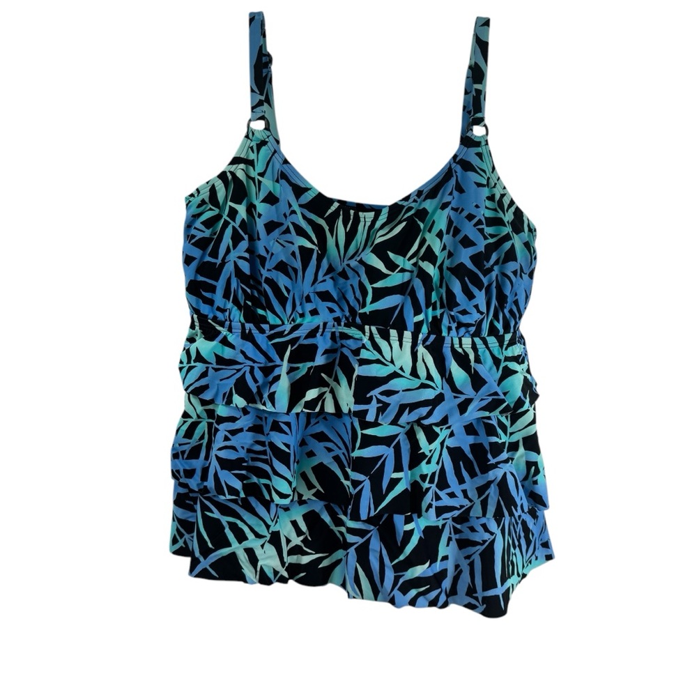 Island Escape Women’s Tiered Printed Tankini Tank Top Blue Size 20